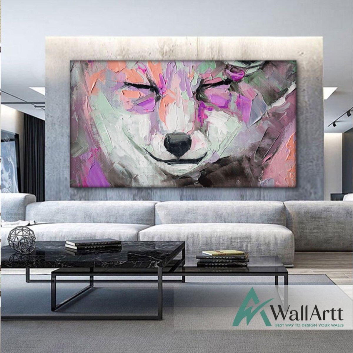 Abstract Sleeping Wolf 3d Heavy Textured Partial Oil Painting